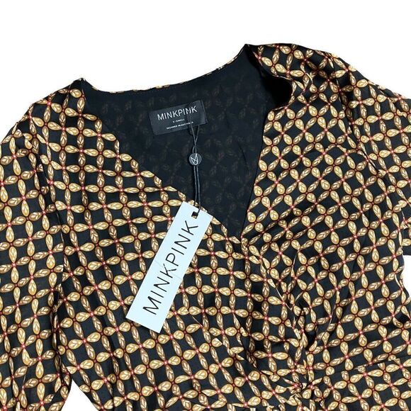 Minkpink Dress WMNS XS Brown Valentina Twist Knot Wrap Front Floral Mini REVOLVE - Picture 12 of 13
